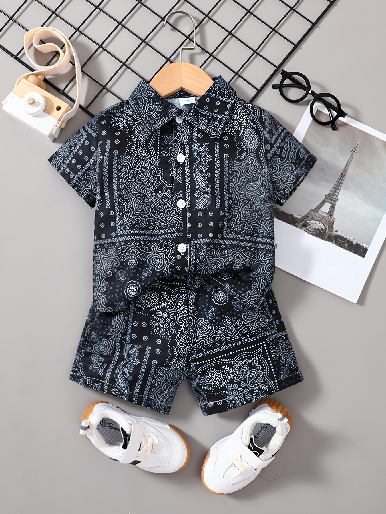 2pcs Toddler Boys Paisley Shirt & Shorts Set for Summer