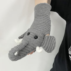 Cartoon Elephant Embroidery Wool Knitted Warm Mittens