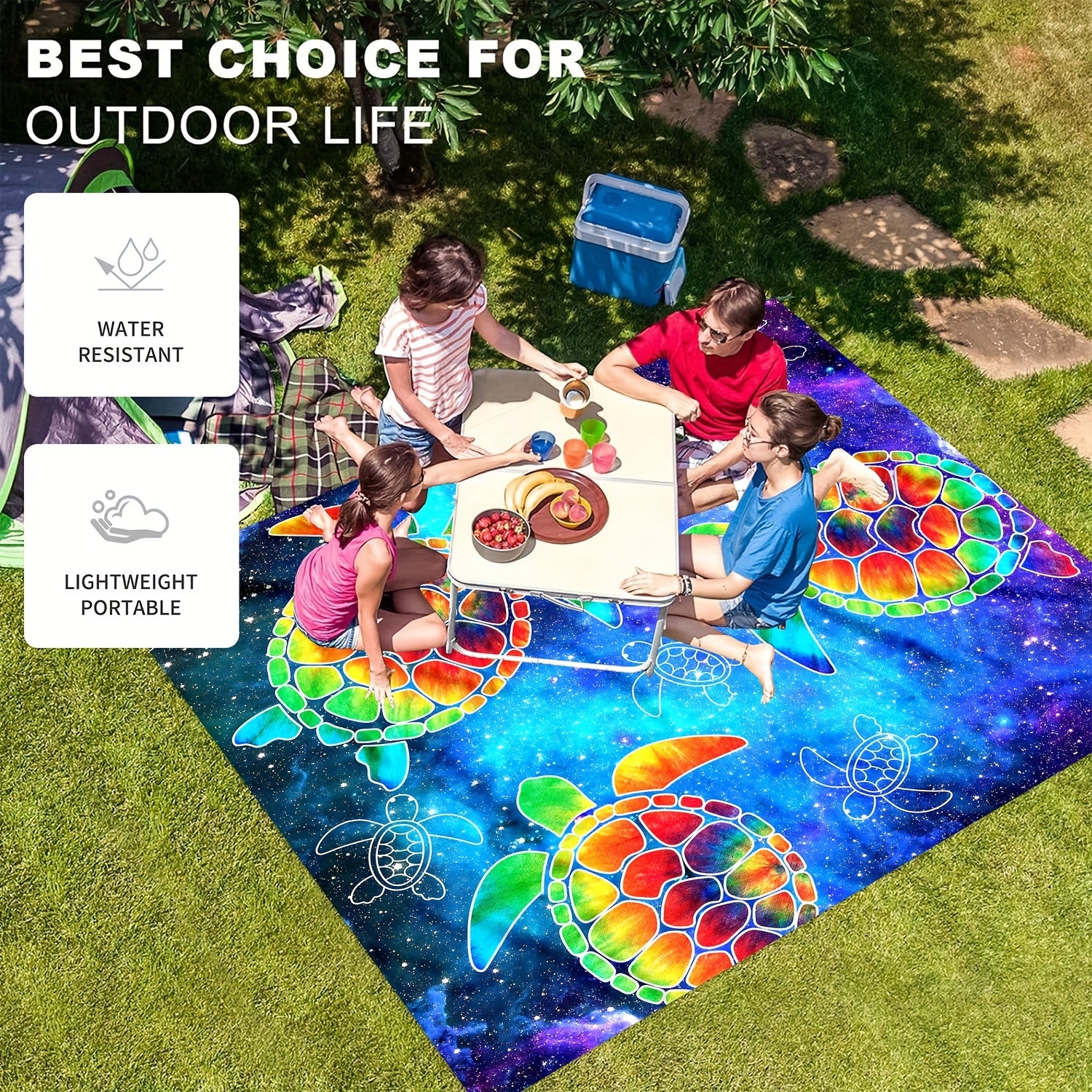 Colorful Turtle Picnic Mat Waterproof Sandproof for Picnics Camping