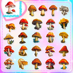 50pc Retro Plant Mushroom & Guitar Sticker Notebook Doodles Fun Decor