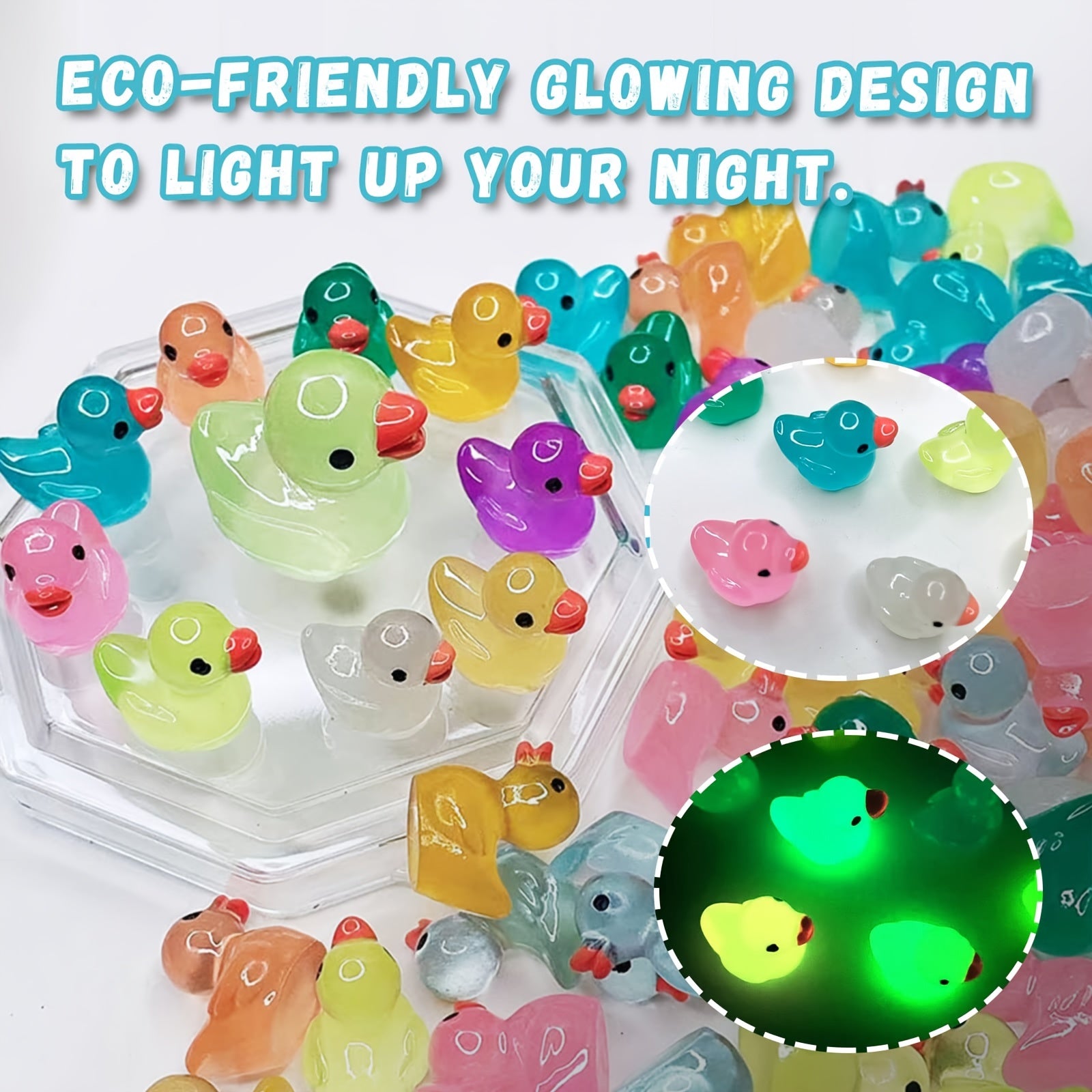 50pcs Mini Resin Ducks Glow In The Dark Luminous Colorful Duck