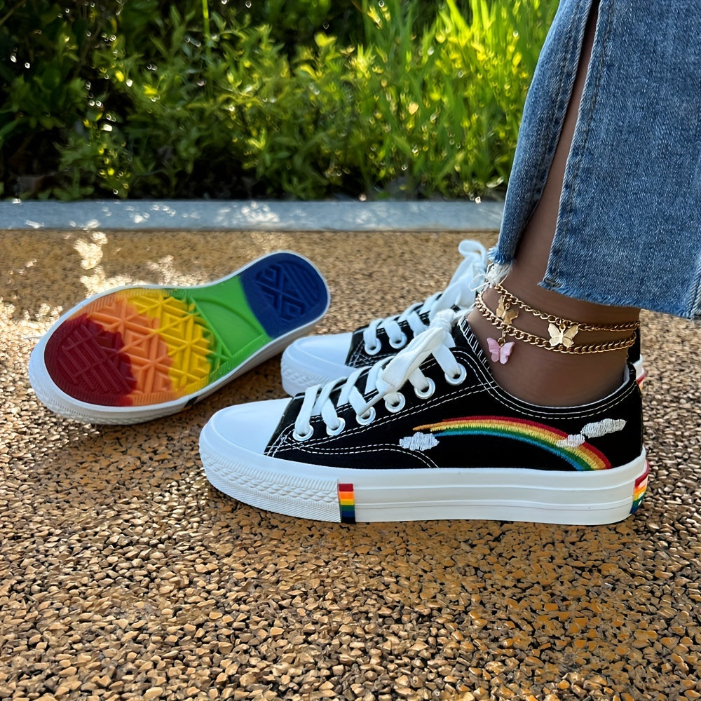 Women's Rainbow Pattern Canvas Shoes Casual Lace Up Outdoor Sneakers
