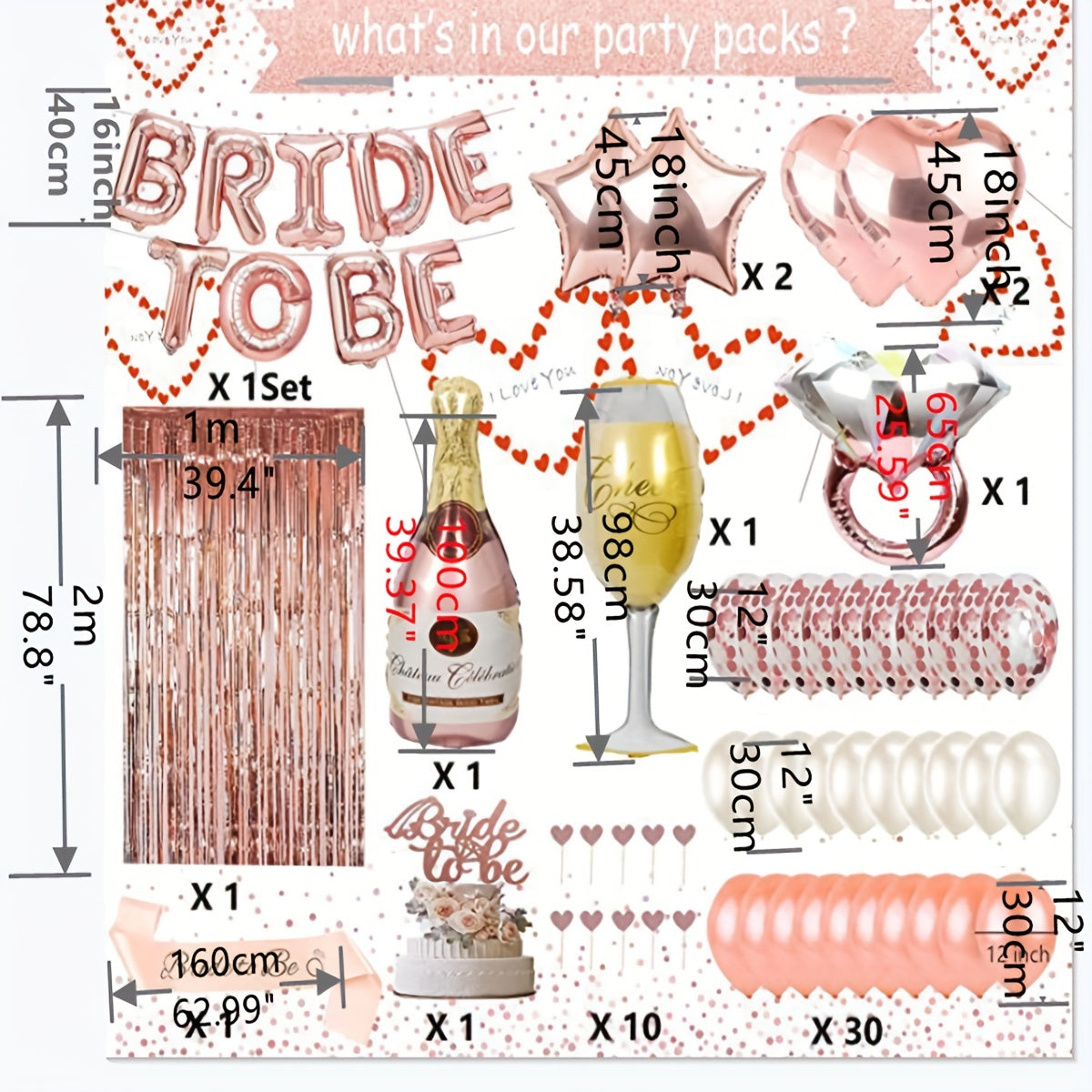 42pcs Rose Gold Bridal Party Supplies Set for Cake Decoration