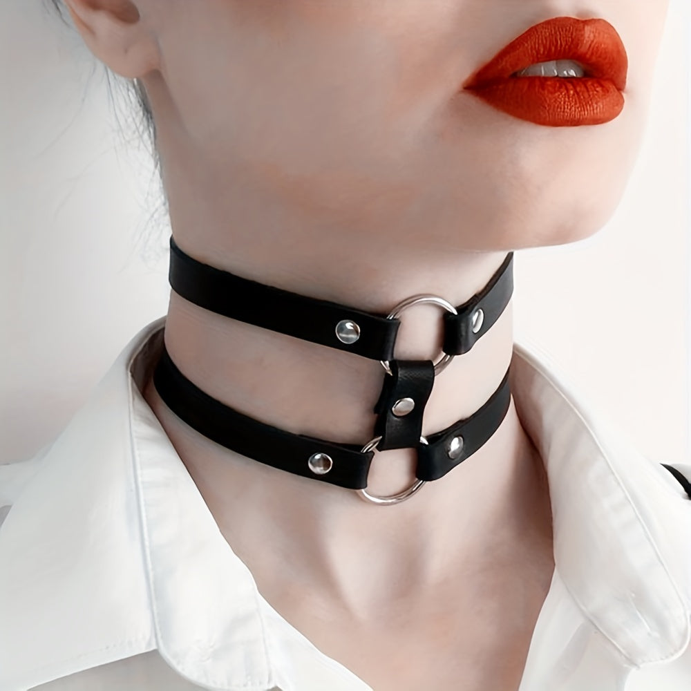 Gothic Double Row Circle Choker with Pin Buckle