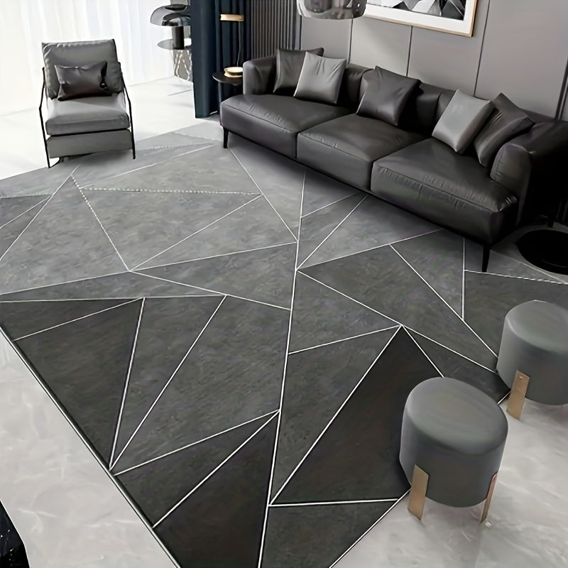 Gray Geometric Pattern Area Rug Non Slip Washable Indoor Mat for Living Room Bed