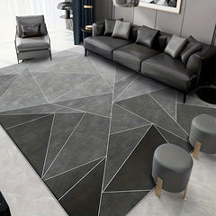 Gray Geometric Pattern Area Rug Non Slip Washable Indoor Mat for Living Room Bed