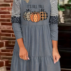Colorblock Pumpkin Slogan Print Smock Mini Dress