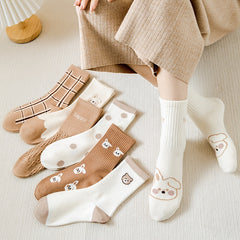 Cute Cartoon Animal Print Crew Socks for Women