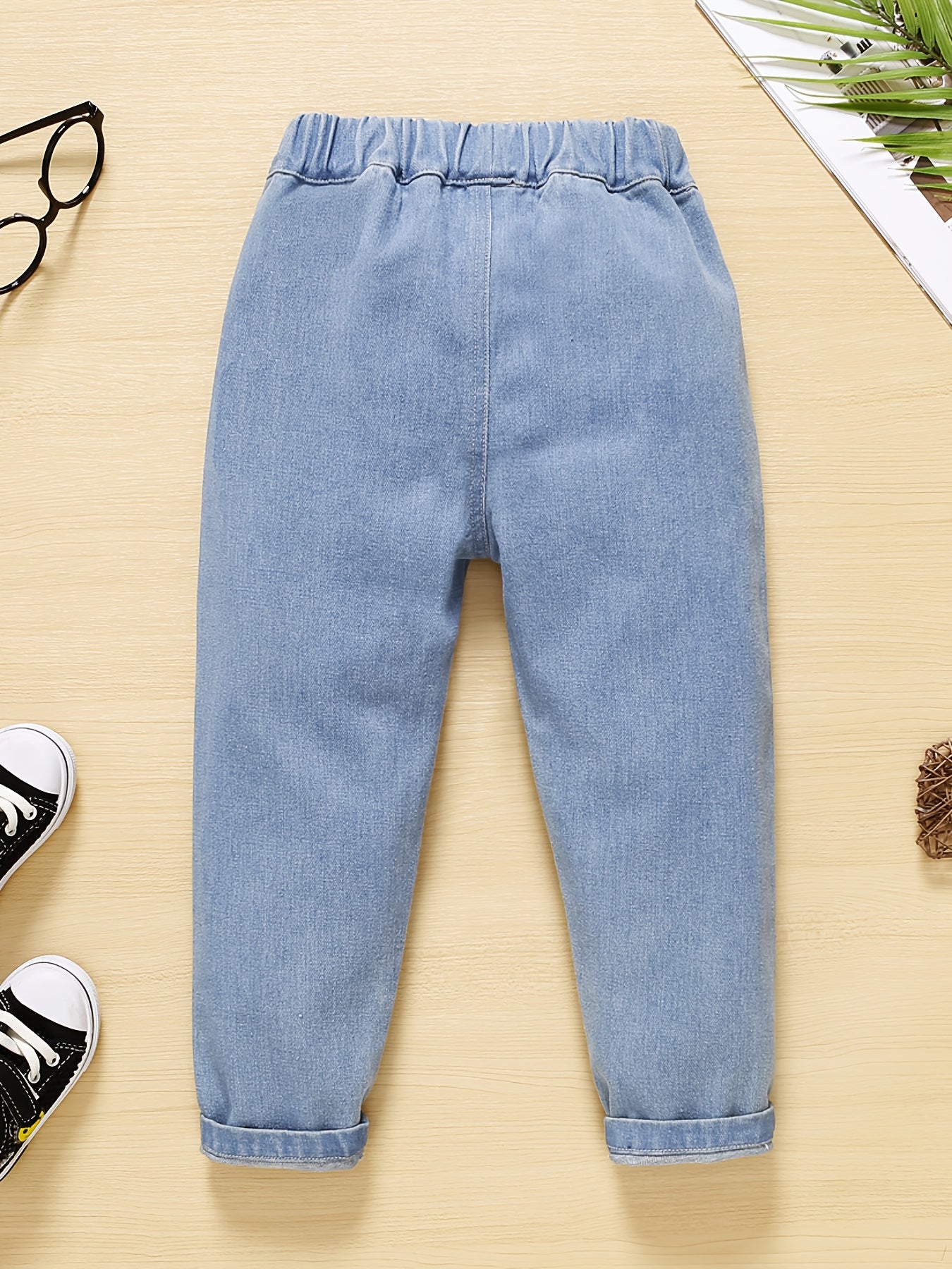 Boys Cartoon Excavator Embroidered Denim Long Pants