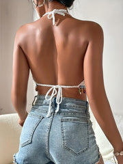 Boho Beads Fringe Trim Halter Top