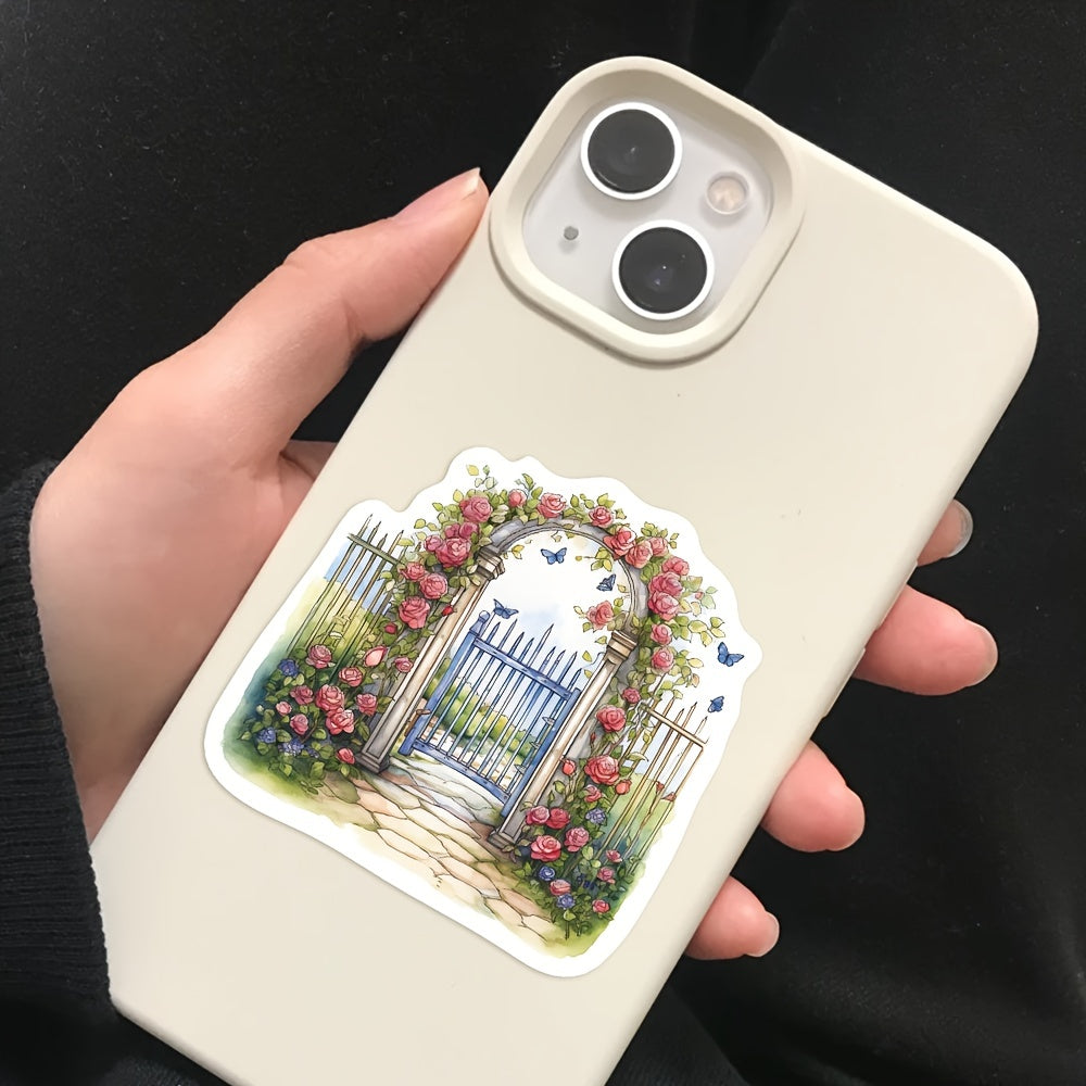 50pcs Cartoon Flower Door And Cat Stickers Waterproof Vinyl Stickers