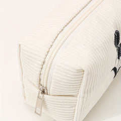Tulip Embroidery Square Makeup Bag Roomy Zipper Toiletry Bag
