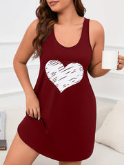 Heart Print Scoop Neck Tank Sleep Dress