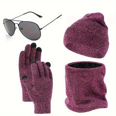 Winter Warm Hat Scarf Gloves Set Sunglasses Men Women Outdoor Riding Beanies