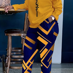 Faith Print Long Sleeve T shirt & Geo Print Skinny Pants Set