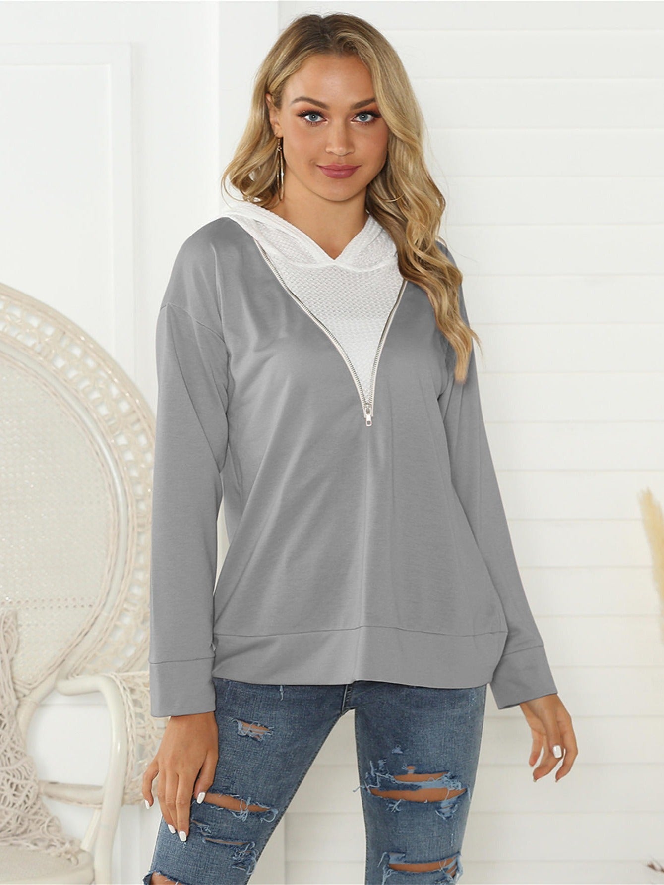 Contrast Zip Hoodie Active Sweatshirt