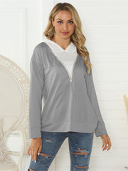 Contrast Zip Hoodie Active Sweatshirt