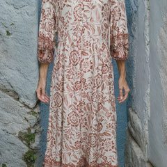 Floral Print Lantern Sleeve Dress Vintage V Neck Summer Dress Women's Clothing