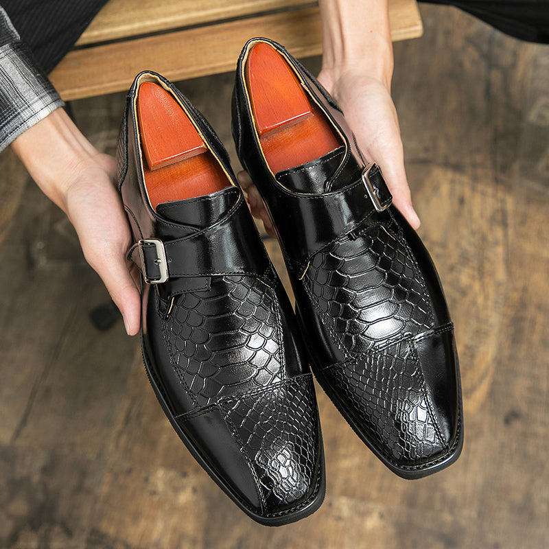 Men's Crocodile Print Monk Strap Square Toe Dress Shoes