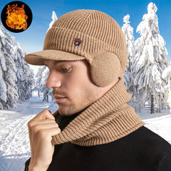 Men's Fleece Beanie Hat & Neck Scarf Set Winter Warm Outdoor Hat Circumference 5