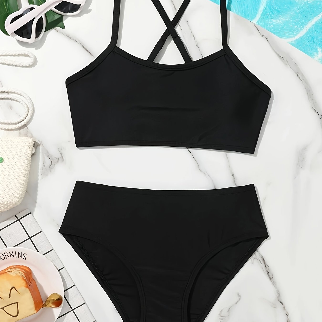 Girls 2pcs Bikini Swimsuit Set, Comfy Bathing Suit for Summer Holiday
