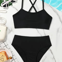 Girls 2pcs Bikini Swimsuit Set, Comfy Bathing Suit for Summer Holiday