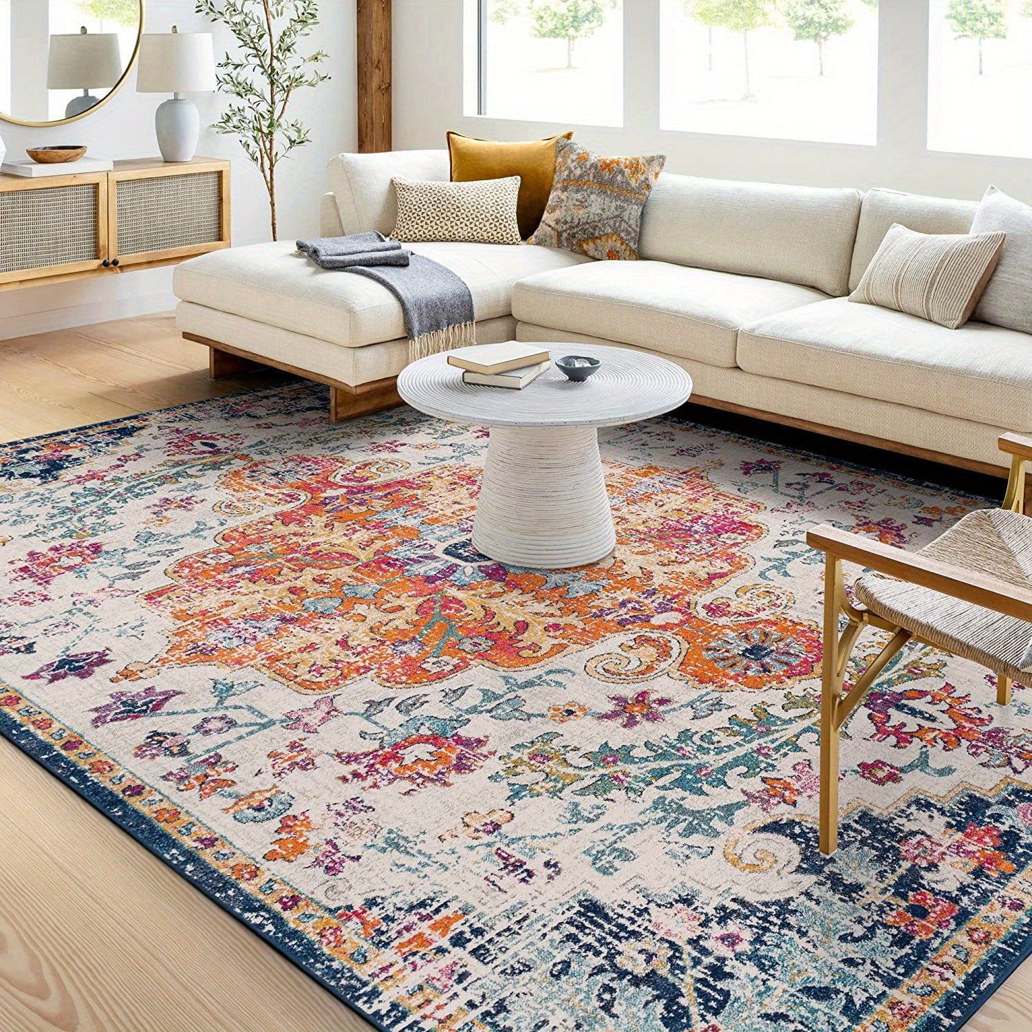 Bohemian Ornamental Carpet Area Rug Machine Washable Rugs Non Slip Backing