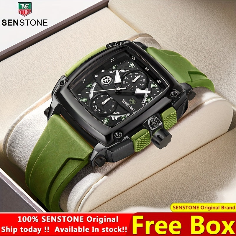 SENSTONE Square Sports Watch Stainless Steel Multifunction Chronograph