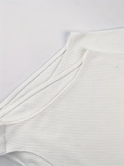 Ribbed Sports Bodysuit Short Sleeve Round Neck Jumpsuit