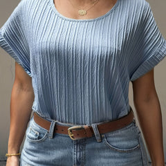 Ribbed Short Sleeve Round Neck Top