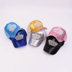Kids Sequins Crown Princess Baseball Cap Mesh Breathable Sun Protection Hat