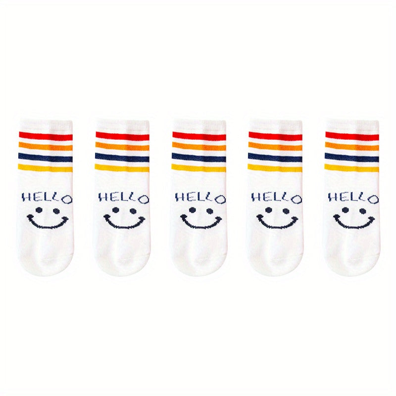 Kids Cartoon Slime Face Colorful Stripes Crew Socks Boys Girls All Seasons