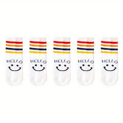 Kids Cartoon Slime Face Colorful Stripes Crew Socks Boys Girls All Seasons
