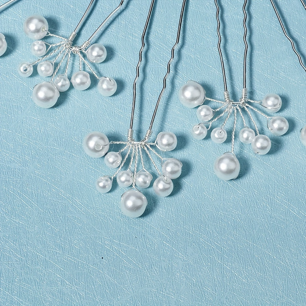 6pcs Faux Pearl Decor Braided Hair Pin for Bridal Wedding Styling