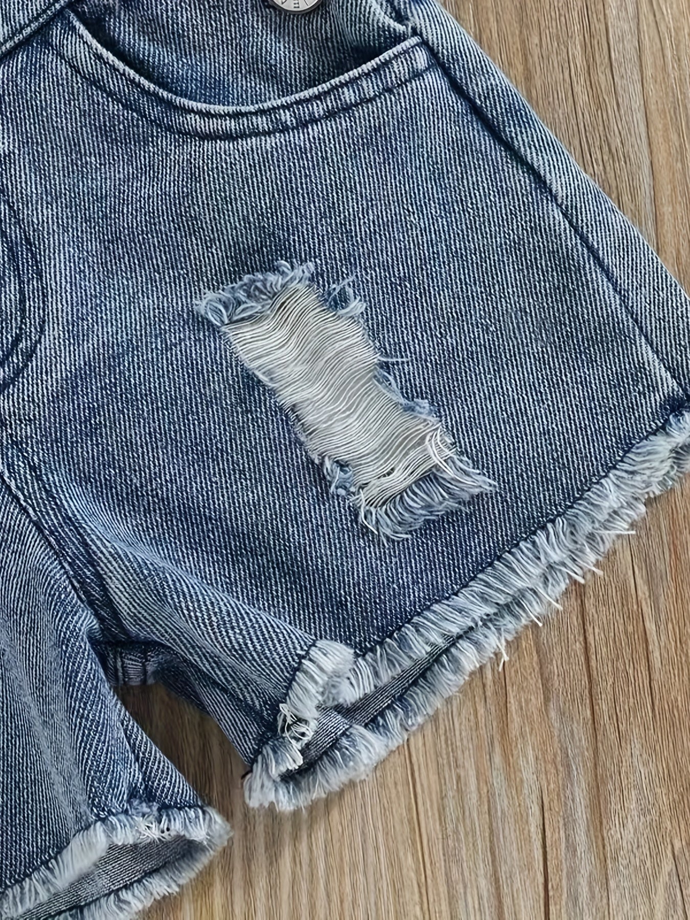 Baby Girls Ripped Denim Overalls Shorts