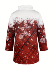 Colorblock Plaid & Snowflake Print Drawstring Dress