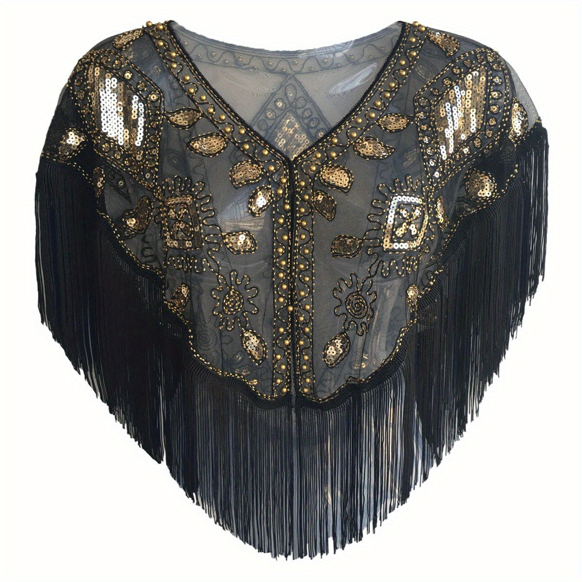 1920s Sequin Beaded Tassel Flapper Shawl Vintage Embroidery Classic Wedding
