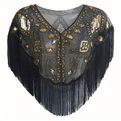 1920s Sequin Beaded Tassel Flapper Shawl Vintage Embroidery Classic Wedding