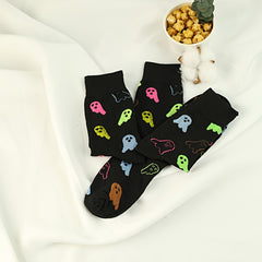 Cartoon Ghost Print Socks - Halloween Crew Socks Women's Stockings