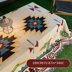 Outdoor Picnic Mat Ethnic Style Tassel Sofa Blanket for Camping Beach