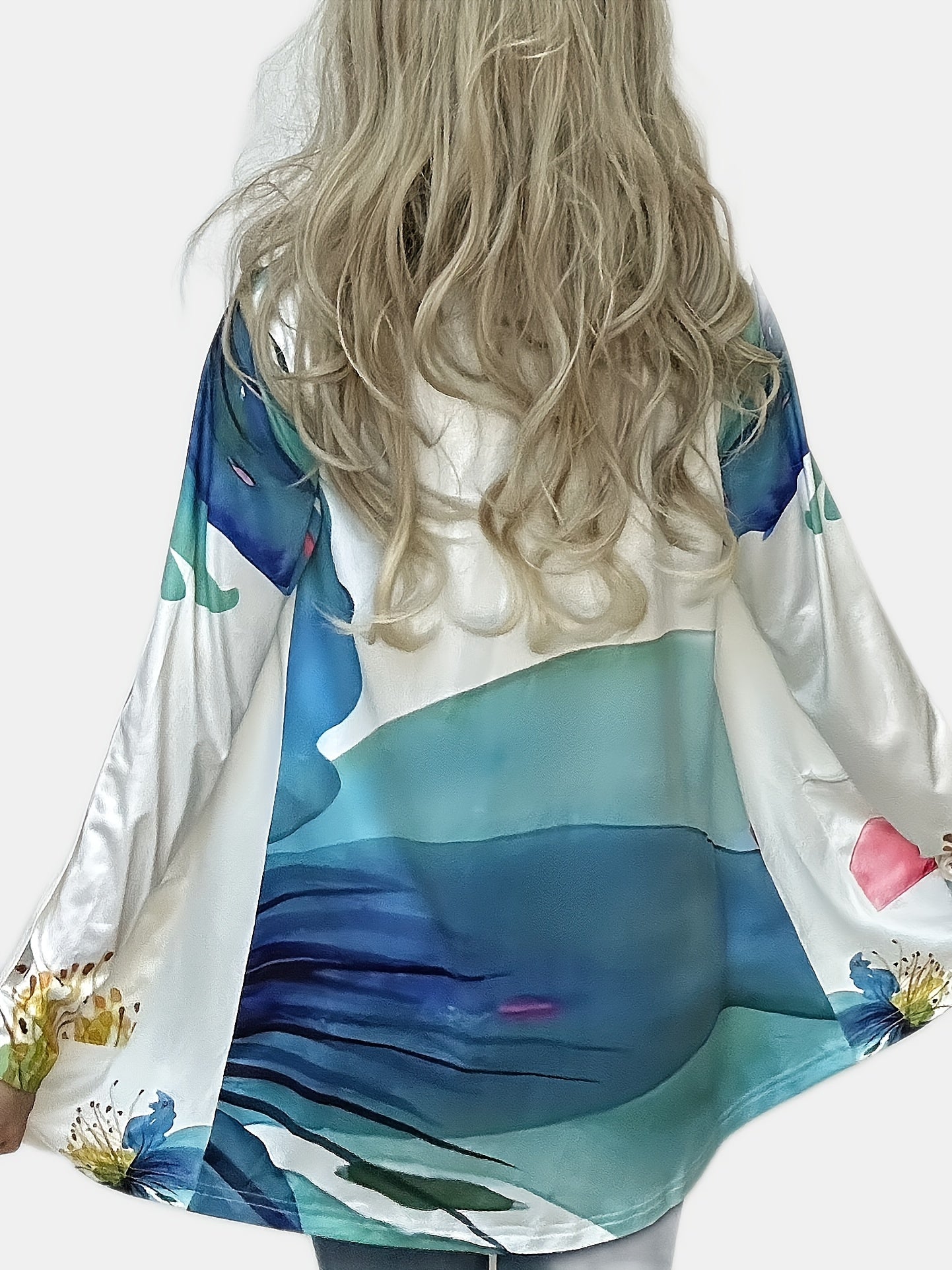 Floral Print Long Sleeve Open Front Cardigan
