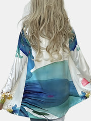 Floral Print Long Sleeve Open Front Cardigan