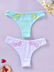 2pcs Lace Thongs Soft & Comfy Stretchy Panties Women's Lingerie