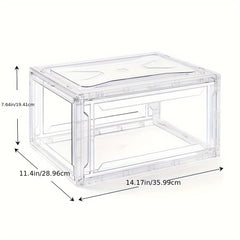 2pcs Transparent Shoe Boxes With Door Stackable Shoe Rack Plastic Organizer