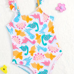 Baby Girls Dinosaur One-piece Swimsuit for Summer Vacations