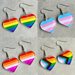 Rainbow Heart Shaped Earrings Multicolor Acrylic Striped Jewelry