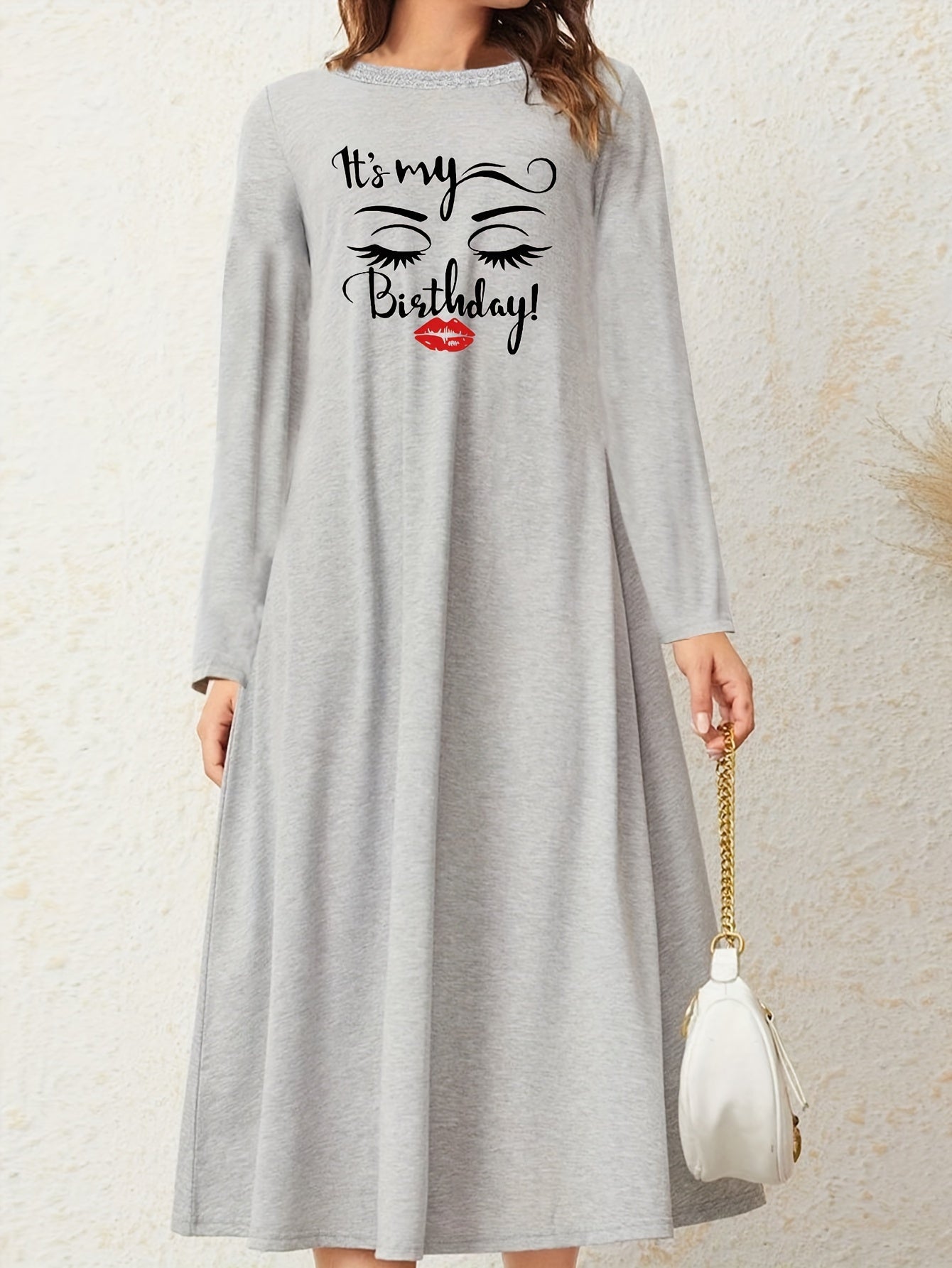Casual Loungewear Dress Women's Plus Cartoon Figure & Slogan Print