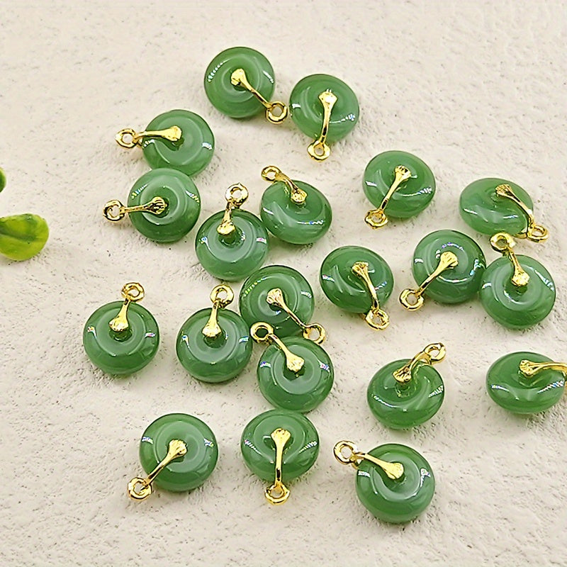 20pcs Green Round Jade Beads Charms for DIY Necklace