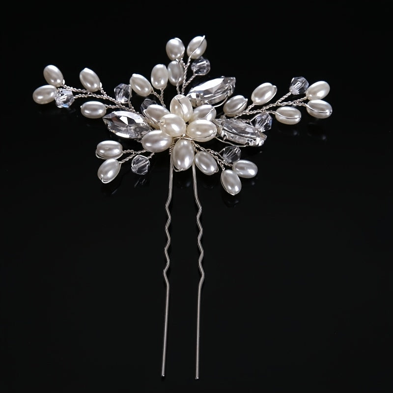 Wedding Bridal Hair Comb Crystal Faux Pearl Rhinestone Hairpin