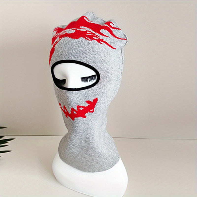 Red Skull Jacquard Balaclava Gray Unisex Ski Mask Knitted Warm Beanie